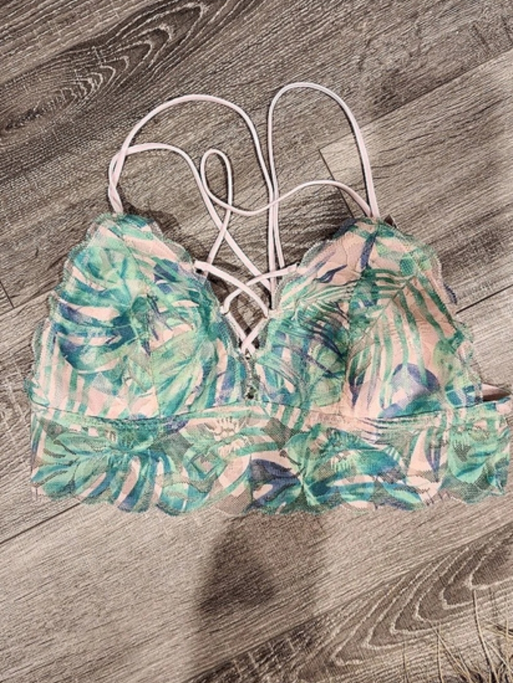 Vs Pink Tropical Palm Tree Design Bralette New